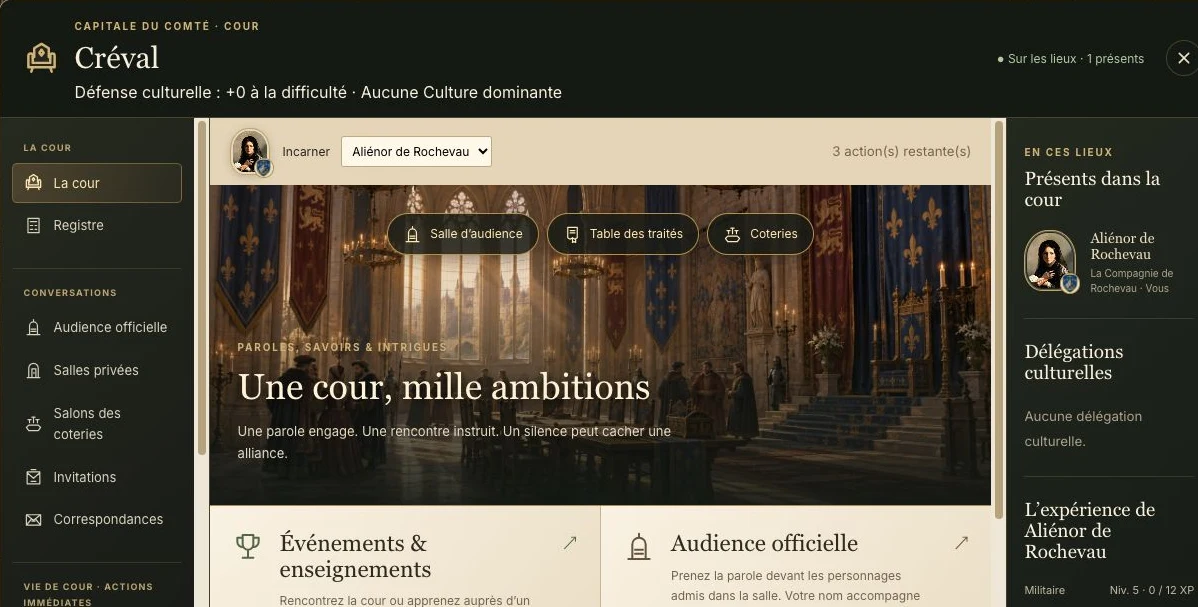 La cour de Créval dans l’interface réelle d’Estoire.